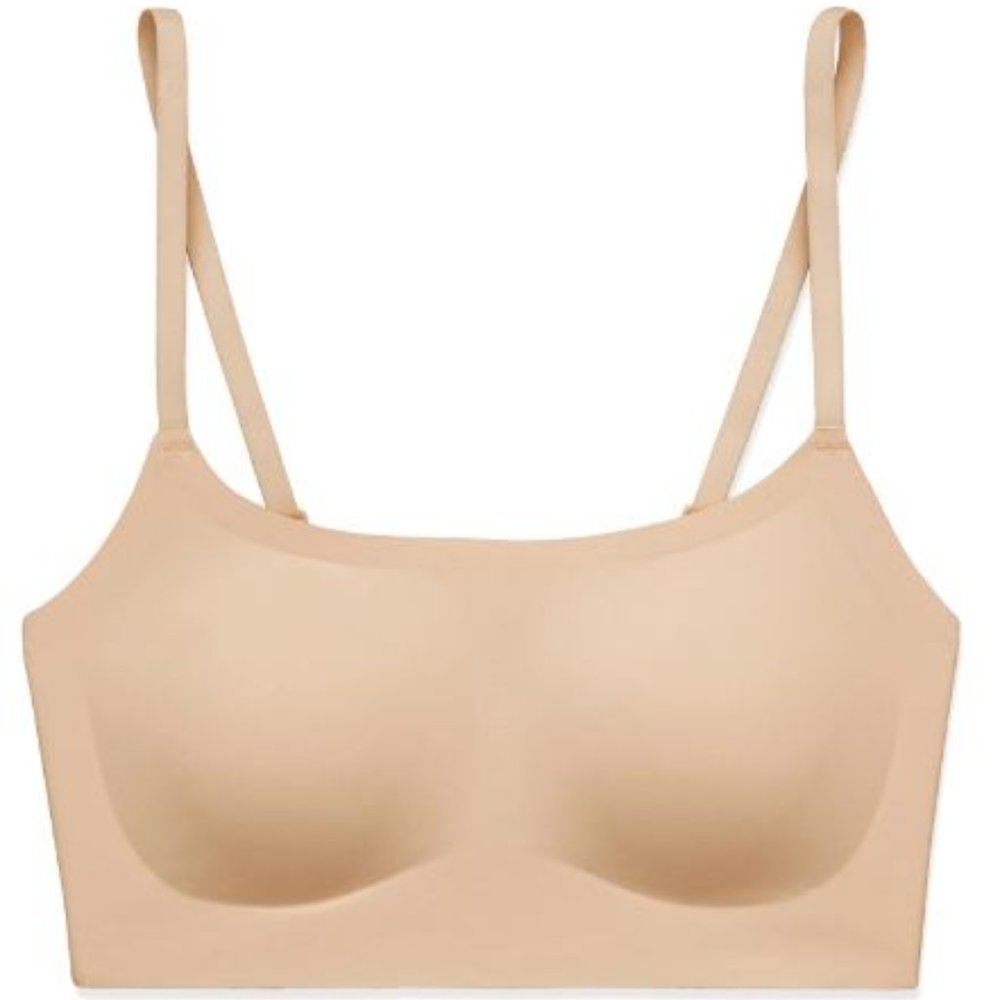 True & Co True Everybody Beige Adjustable Strap Scoop Neck Wireless Bra Size L